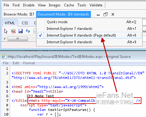 选择IE8的浏览器模式