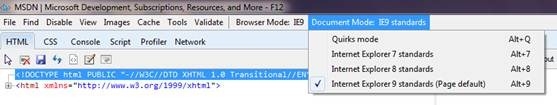 Internet Explorer 9 文档模式