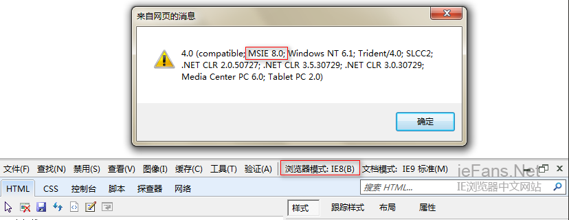 检测浏览器为IE8版本